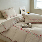 Bed Linen Set Cotton-Linen Blend Floral Embroidery & Piping
