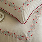 Bed Linen Set Cotton-Linen Blend Floral Embroidery & Piping