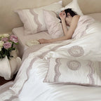 Bed Linen Set Cotton Satin Embroidered Lace Trim