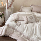 Bed Linen Set Cotton Satin Embroidered Lace Trim