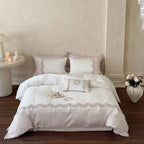 Bed Linen Set Cotton Satin Embroidered Lace Trim