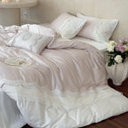 Bed Linen Set Cotton Satin Embroidered Lace Trim