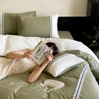 Bed Linen Set Cotton Satin Reversible Rose Embroidery