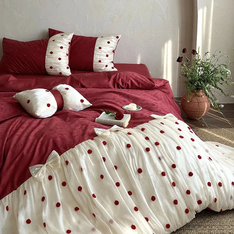 Bed Linen Set Cotton Satin Tulle Overlay