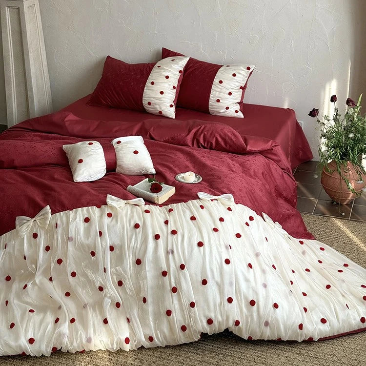 Bed Linen Set Cotton Satin Tulle Overlay