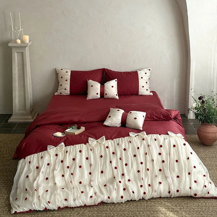 Bed Linen Set Cotton Satin Tulle Overlay
