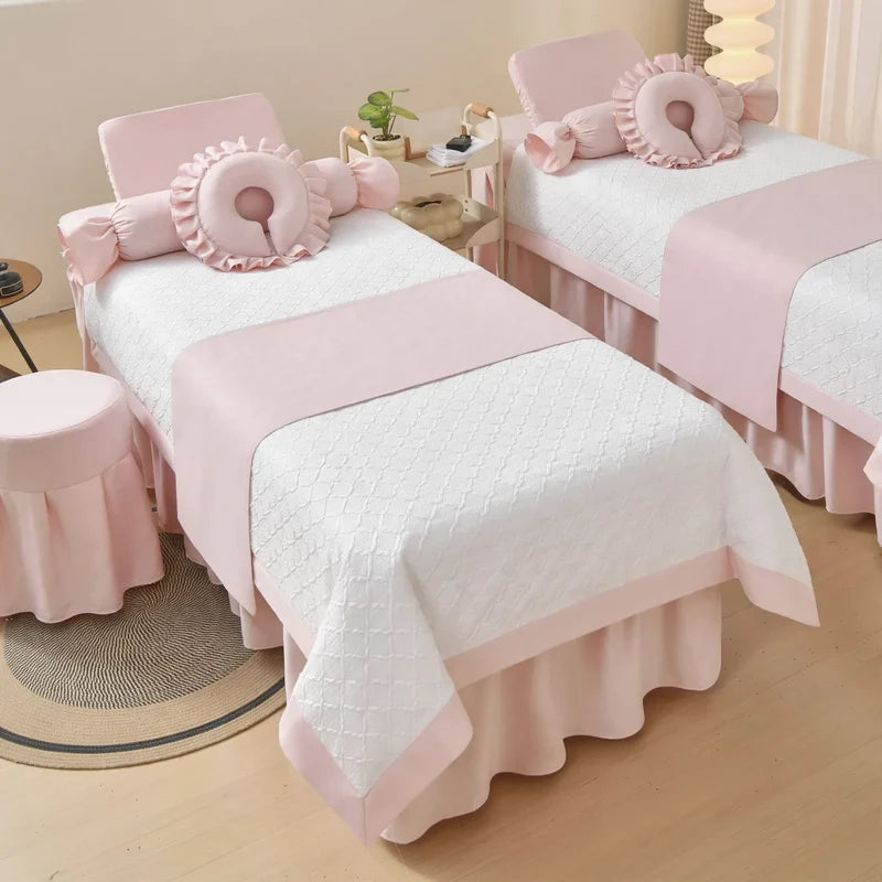 Bed Linen Set Cream Geometric Durable 4-Piece