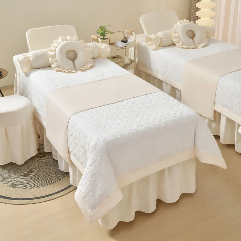 Bed Linen Set Cream Geometric Durable 4-Piece