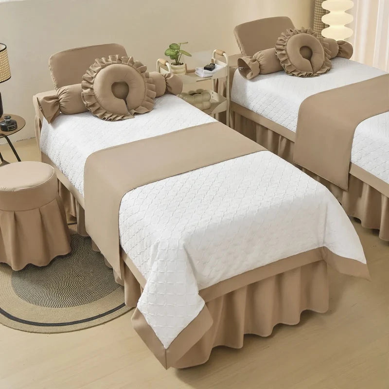 Bed Linen Set Cream Geometric Durable 4-Piece
