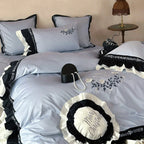Bed Linen Set Embroidered Cotton Satin With Round Cushion