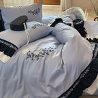 Bed Linen Set Embroidered Cotton Satin With Round Cushion