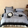 Bed Linen Set Embroidered Cotton Satin With Round Cushion