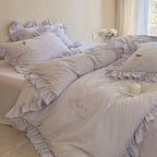 Bed Linen Set Ruffled Fine Stripe Breathable Cotton