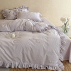 Bed Linen Set Ruffled Fine Stripe Breathable Cotton
