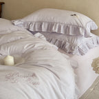Bed Linen Set Ruffled Fine Stripe Breathable Cotton