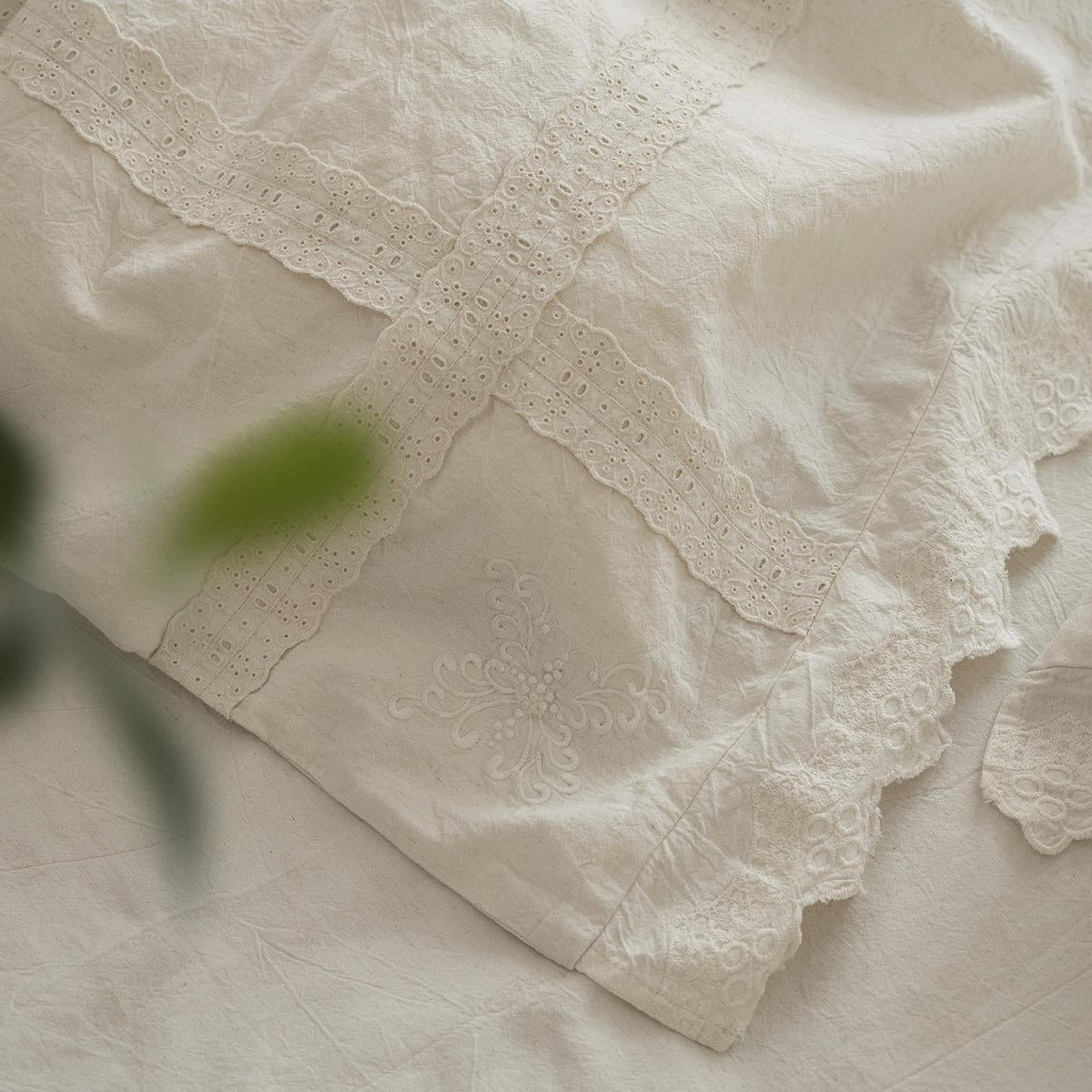 Bed Linen Set Washed Linen Breathable Lace & Embroidery