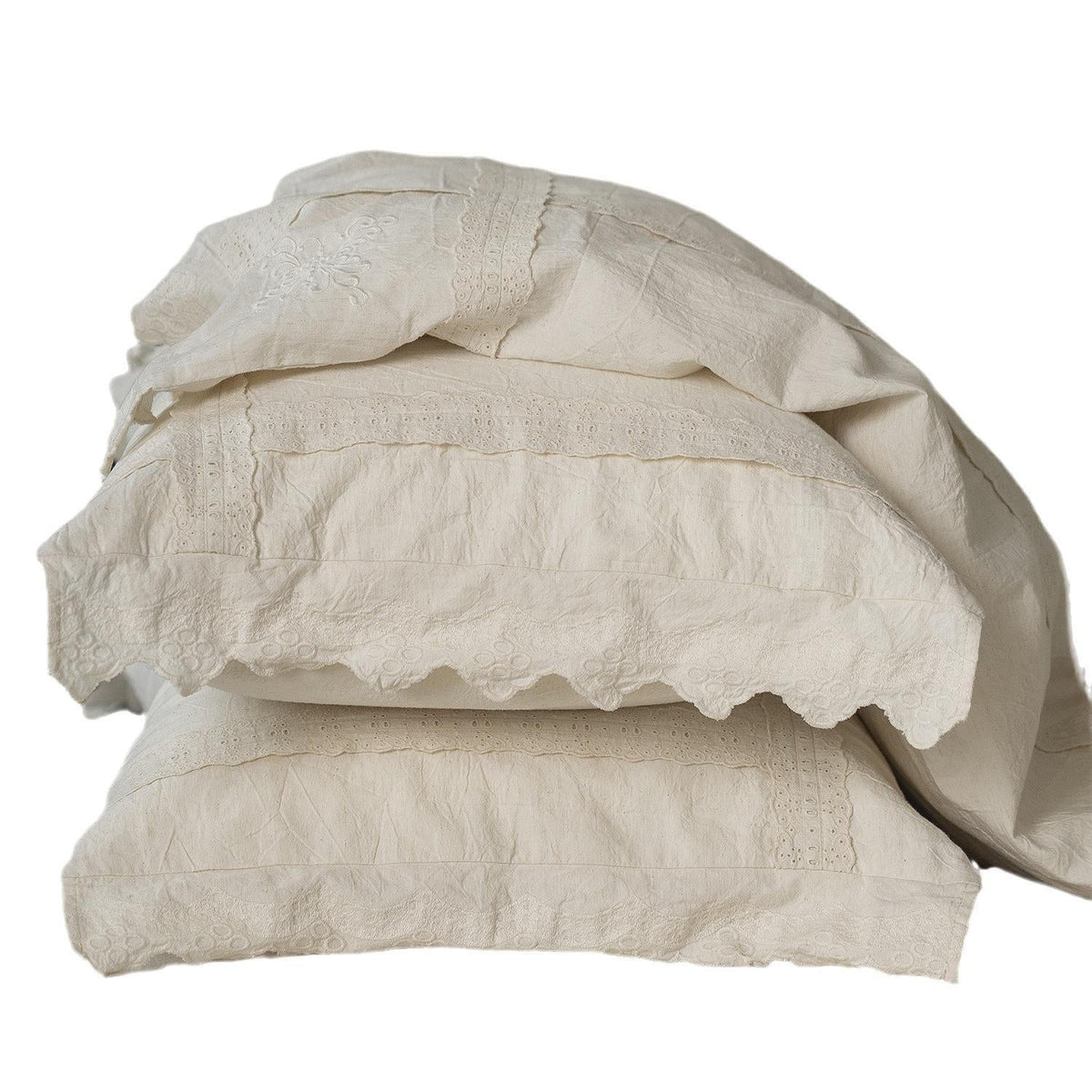 Bed Linen Set Washed Linen Breathable Lace & Embroidery