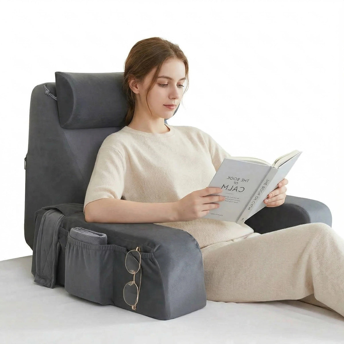 Bed Rest Pillow Contoured Memory Foam Removable Neck Pillow