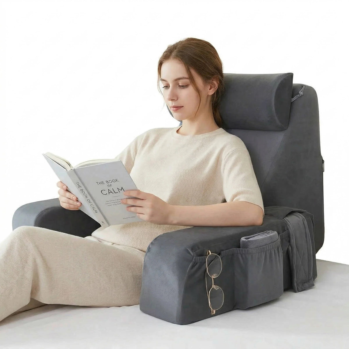 Bed Rest Pillow Contoured Memory Foam Removable Neck Pillow