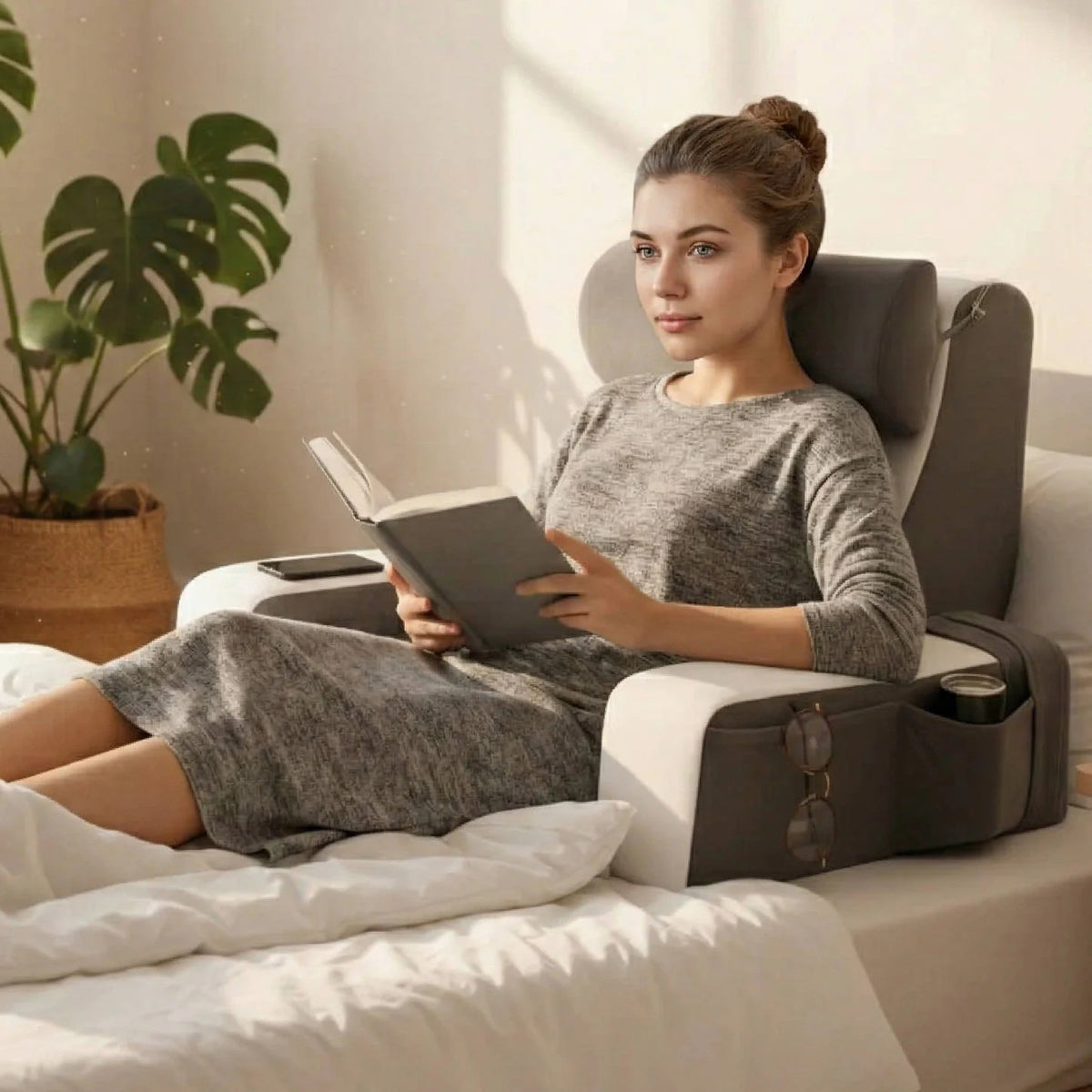 Bed Rest Pillow Memory Foam & Washable Velvet Cover