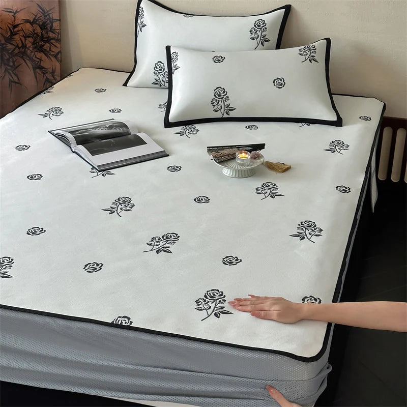 Bed Sheet Set Breathable Cotton Floral Print Decorative Hem