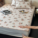 Bed Sheet Set Breathable Cotton Floral Print Decorative Hem