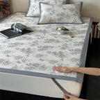 Bed Sheet Set Breathable Cotton Floral Print Decorative Hem