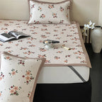 Bed Sheet Set Breathable Cotton Floral Print Decorative Hem