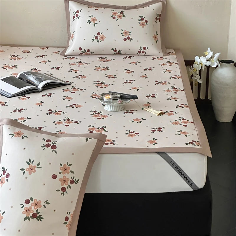 Bed Sheet Set Breathable Cotton Floral Print Decorative Hem