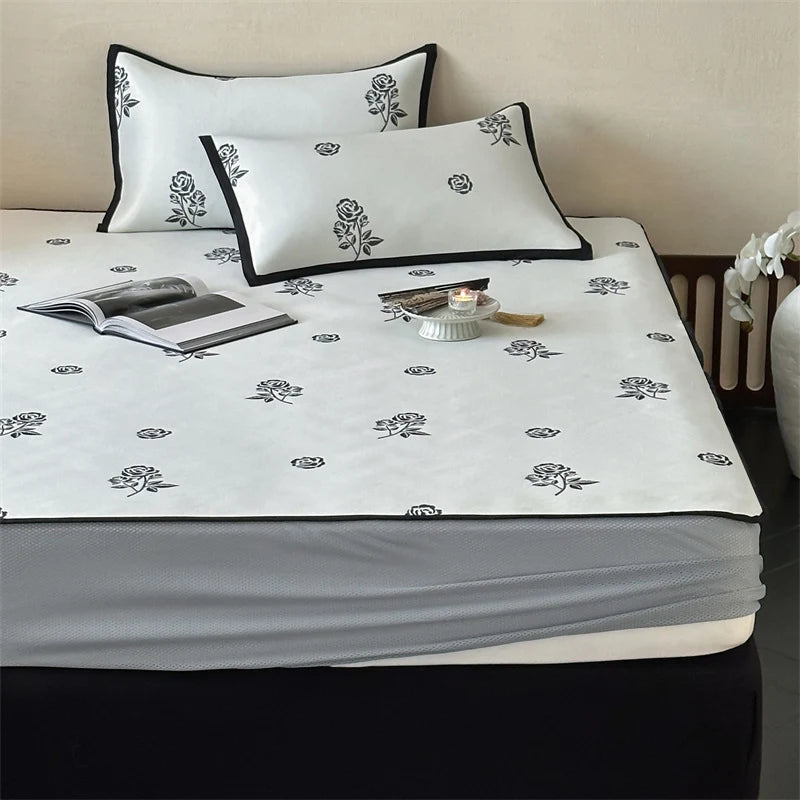 Bed Sheet Set Breathable Cotton Floral Print Decorative Hem