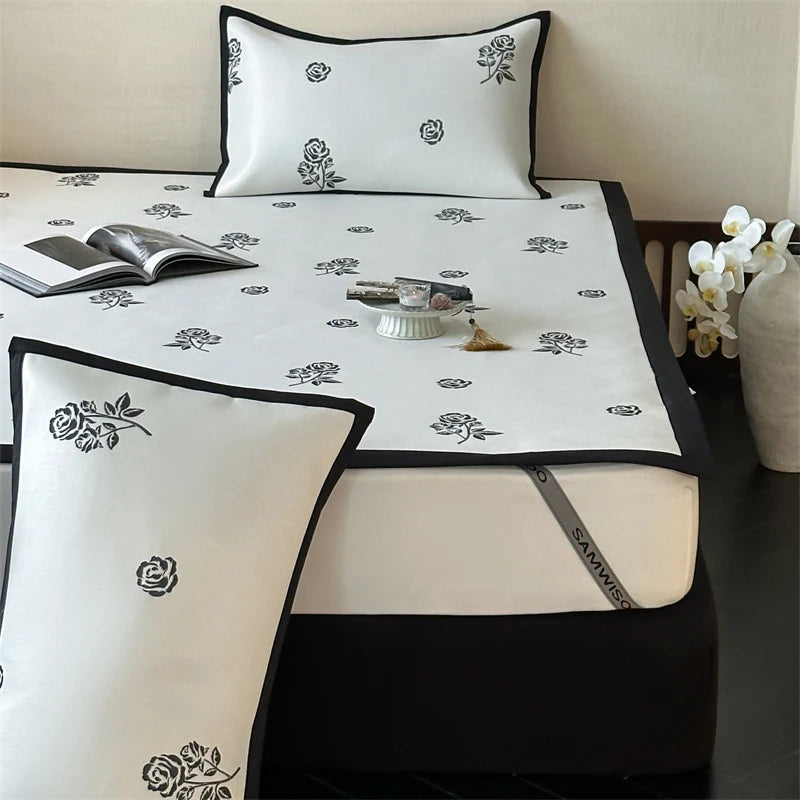 Bed Sheet Set Breathable Cotton Floral Print Decorative Hem