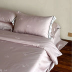Bed Sheet Set Cotton Satin Embroidered Hem 4-Piece