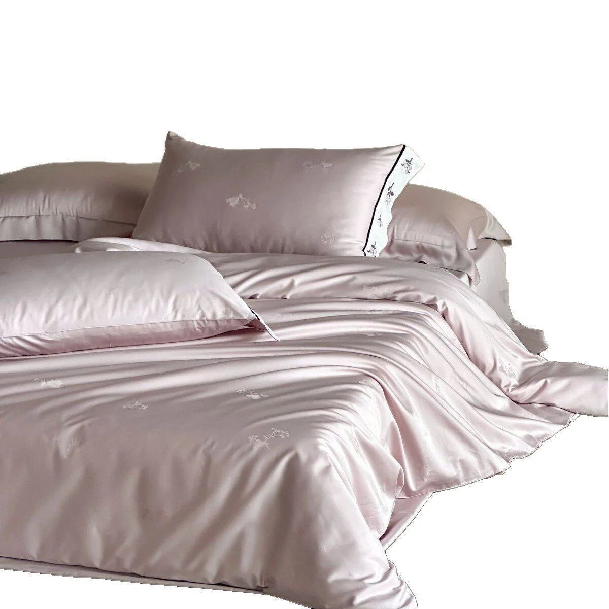 Bed Sheet Set Cotton Satin Embroidered Hem 4-Piece
