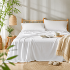 Bed Sheets Set Cooling Bamboo Satin Deep-Pocket