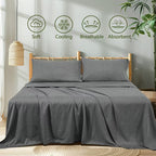 Bed Sheets Set Cooling Bamboo Satin Deep-Pocket