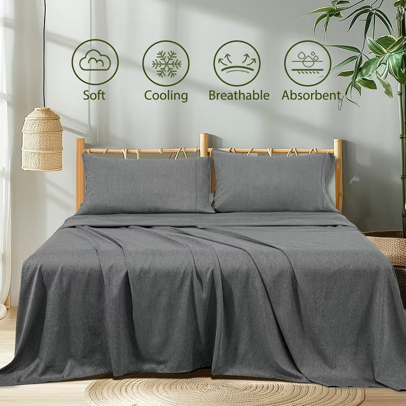 Bed Sheets Set Cooling Bamboo Satin Deep-Pocket