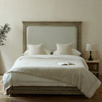 Bed Solid Wood Upright Slatted Headboard Linen-Look Bedding