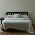 Bed Solid Wood Upright Slatted Headboard Linen-Look Bedding