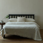 Bed Solid Wood Upright Slatted Headboard Linen-Look Bedding