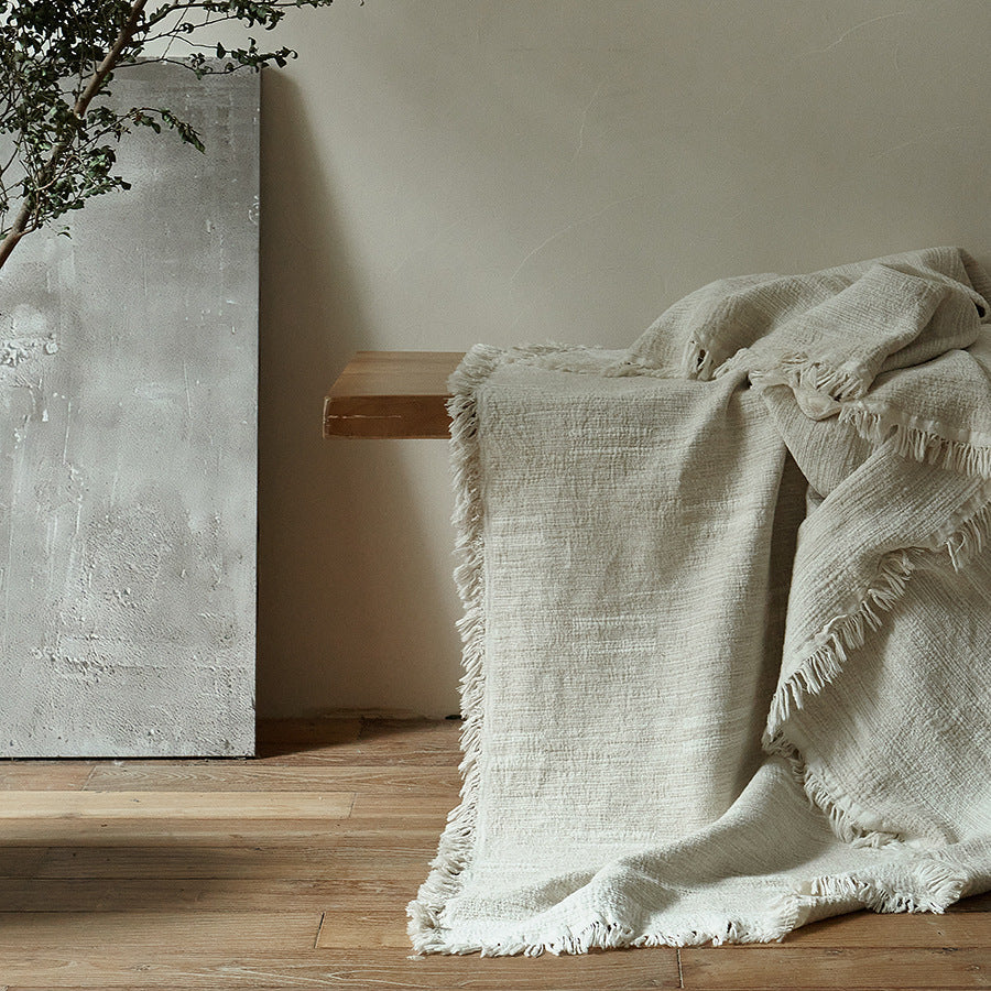 Bed Solid Wood Upright Slatted Headboard Linen-Look Bedding