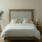 Bed Solid Wood Upright Slatted Headboard Linen-Look Bedding