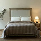 Bed Solid Wood Upright Slatted Headboard Linen-Look Bedding