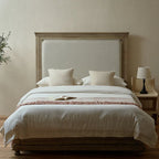 Bed Solid Wood Upright Slatted Headboard Linen-Look Bedding