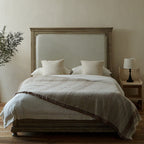 Bed Solid Wood Upright Slatted Headboard Linen-Look Bedding
