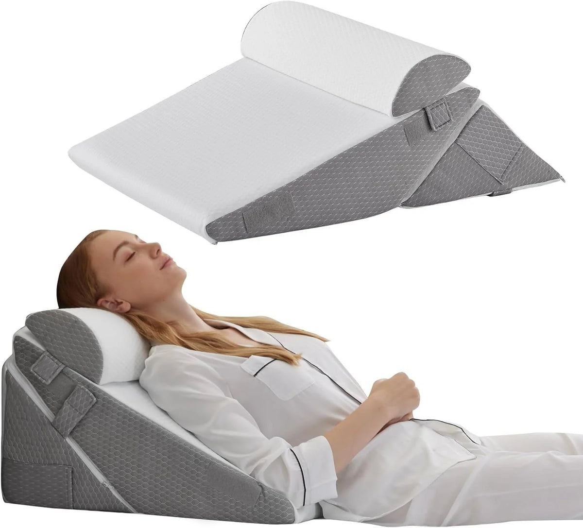 Bed Wedge Pillow Set Foldable 10-Position Dual-Layer Memory Foam