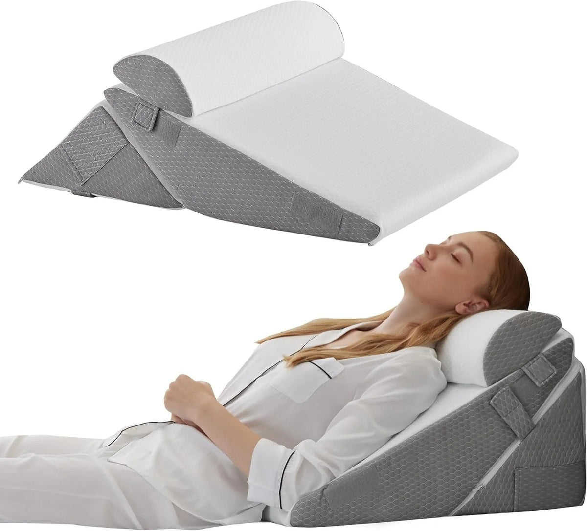 Bed Wedge Pillow Set Foldable 10-Position Dual-Layer Memory Foam