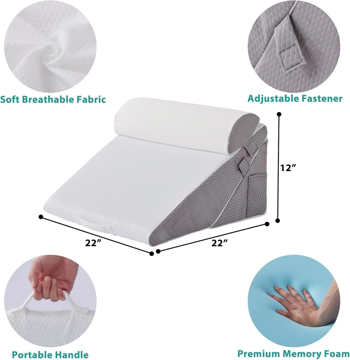Bed Wedge Pillow Set Foldable 10-Position Dual-Layer Memory Foam
