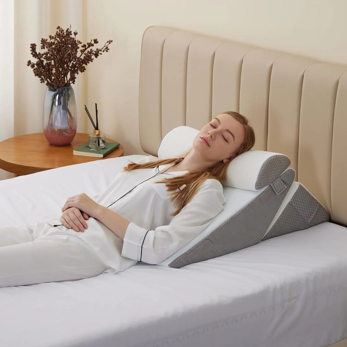 Bed Wedge Pillow Set Foldable 10-Position Dual-Layer Memory Foam