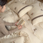 Bedding Set 100% Cotton Embroidered Floral Ruffled Pillowcases