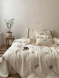 Bedding Set 100% Cotton Embroidered Floral Ruffled Pillowcases